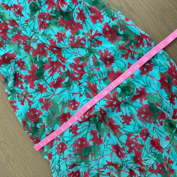 SALONI Rita Silk Maxi Dress Teal Blue Aquarium Floral Ruffle Sleeveless - US 2 - Picture 11 of 12